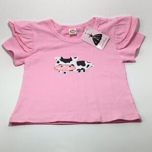 Shishifang Pink Cow Shirt With Cap Tier Sleeves Size 3